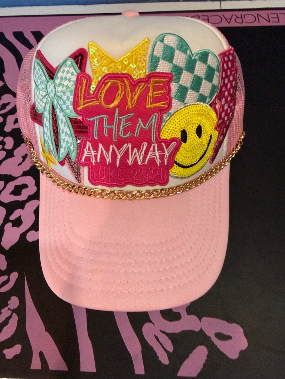 OTTO Pink Embroidered 'Love Them Anyway' Trucker Hat